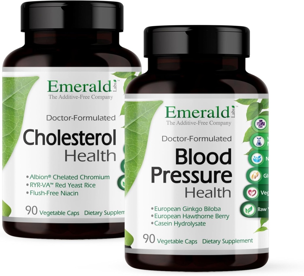 EMERALD LABS Kolesterool Tervis (90 kapslit) ja vererõhk Tervis (90 kapslit) - Südame ja vereringesüsteemi toetamine - vererõhu taseme toetamine normaalses vahemikus - gluteenivaba - 30-päevane pakkumine