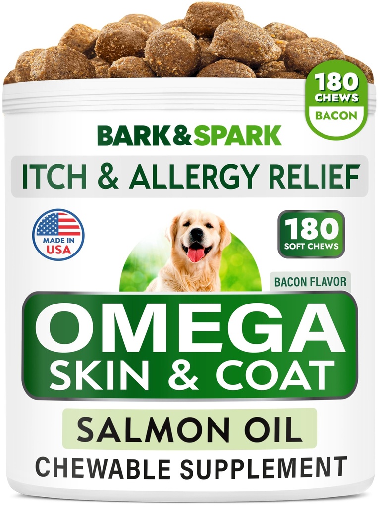 Omega 3 koertele ja kassidele - 180 kalaõli ravimit koerte langemiseks, nahaallergia, sügelus, leevendus, kuumad kohad ravi - liigeste tervis - naha ja karva lisand - EPA & DHA rasvhapped - lõheõli - peekon