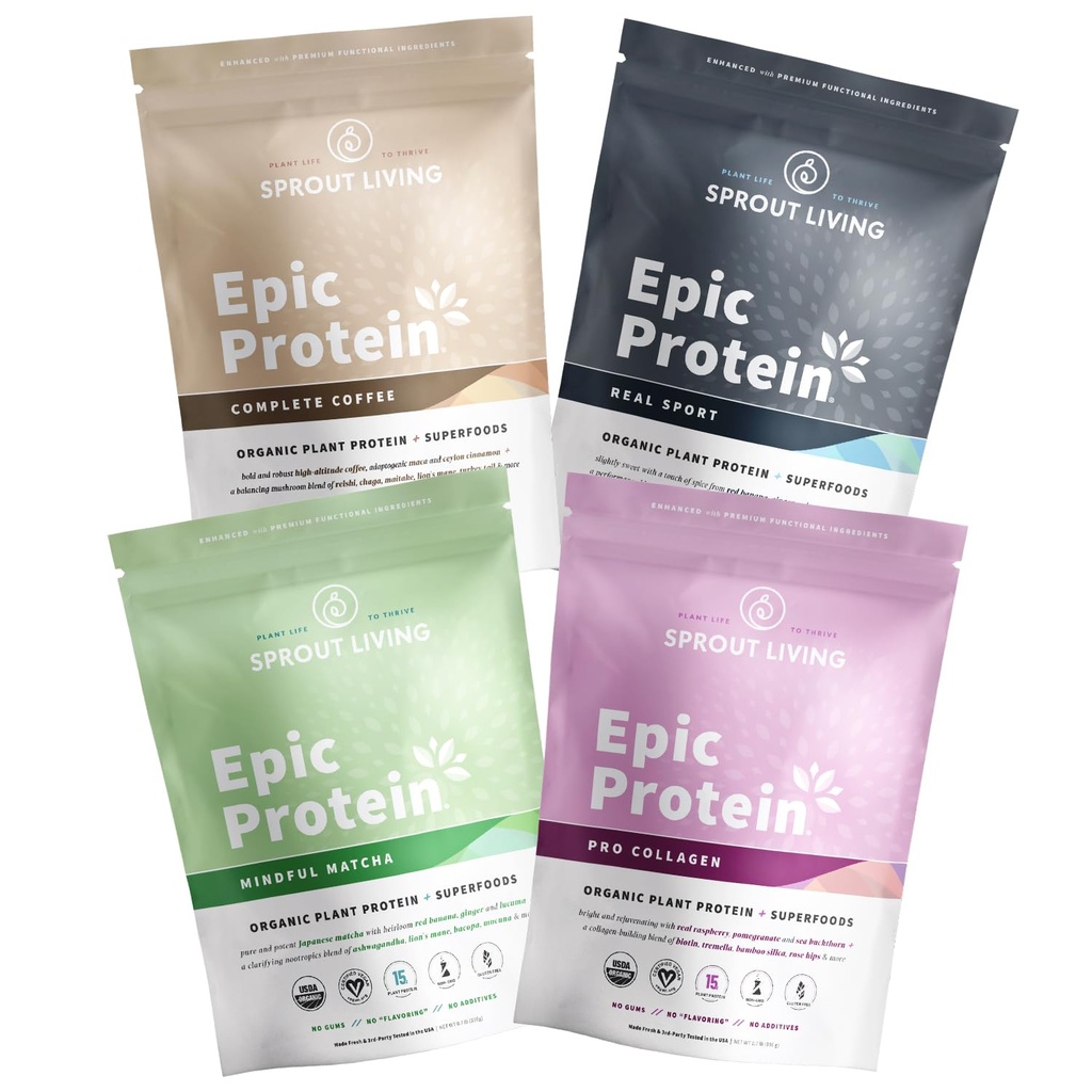 Epic Protein Pro Collagen, Mindful Matcha, Real Sport ja täielik kohv, 12 Servings