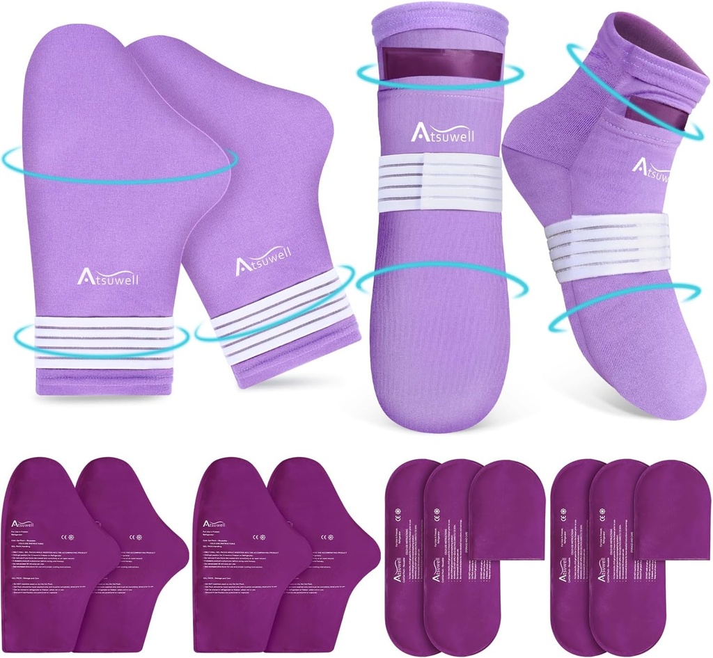 Atsuwell Foot Hand Ice Pack for Chemotherapy, Chemo Cold kindad ja Socks for Neuropathy, Cold Therapy Socks and Cold Gloves Comfort Esemed rahustav Ebamugavus, Chemo Care pakett Gift, L/XL