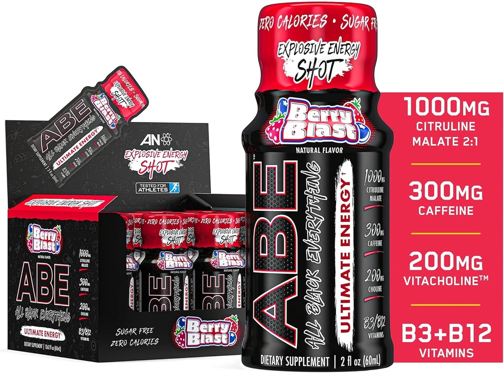 Kõik mustad kõik energiakaadrid | 12 Pack | 300mg Kofeiin | Berry Blast | Zero Sugar | Energy Focus Supplement | Nootroopne segu jõusaali või töö jaoks
