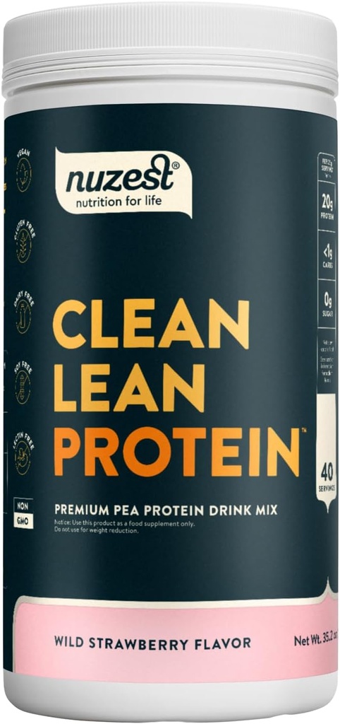Nuzest - hernevalgu pulber - puhas Lean Protein, Premium Vegan Taimepõhine Valk Pulber, Piimavaba, Gluteenivaba, GMO-vaba, looduslikult magustatud, Wild Strawberry, 40 Servings, 2,2 lb