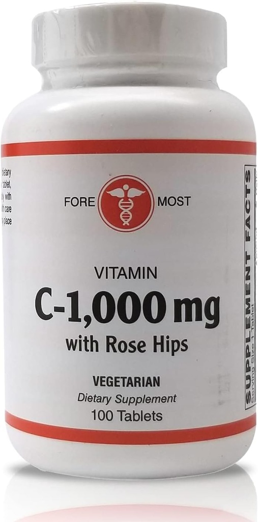 Holistiline C-vitamiin koos Rose HIPS 1000 mg tablettidega, C-vitamiini tablett immuunsuse suurendamiseks, optimaalse vererõhu säilitamiseks ja tervislikumad põletikulised reaktsioonid, 100 tabletti