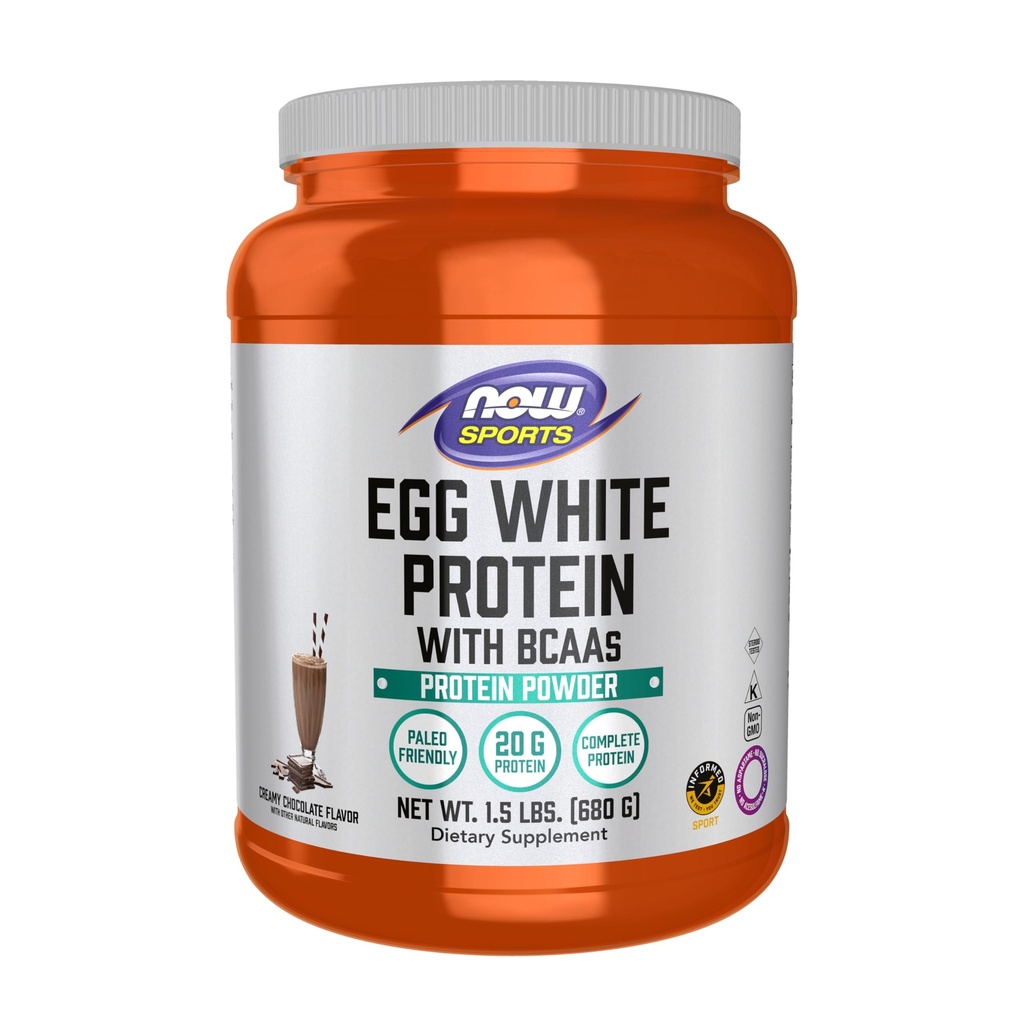 NOW Foods Sport Nutrition, munavalge valk, 20 g BCAA-dega, kreemja šokolaadipulber, 1,5 naela