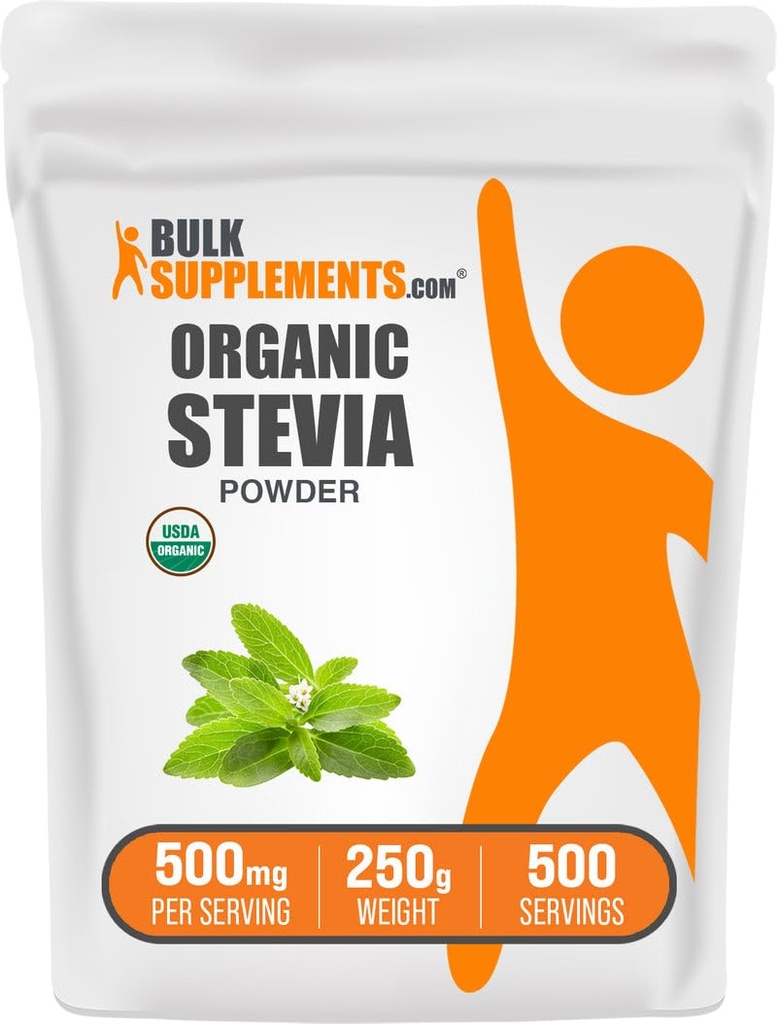 BulkSupplements.com Orgaaniline Stevia Powder - Pure Sweetener, Allikas Stevia Lehed, Taimne täiendus - Vegan & Gluten Free, 500mg per Serving, 250g (8,8 oz) (pakk 1)