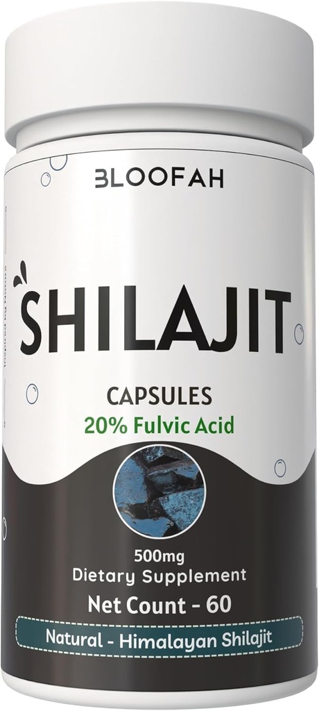 Shilajit kapslid 500mg | 20% ekstraktipulber | puhastatud asfaltumilisandi suure tugevusega kontsentreeritud ekstrakt | Mitte-GMO, gluteenivaba | Premium kvaliteet (60 loend (pakk 1)