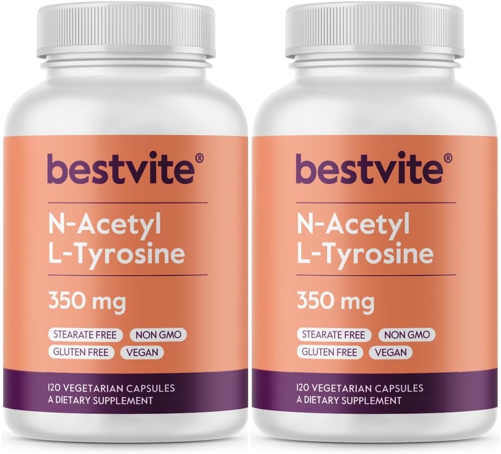 BESTVITE N-atsetüül L-türosiin 350 mg (NALT) (240 kapslit) (120 x 2) - Steaate ei ole - mitte GMO - gluteenivaba
