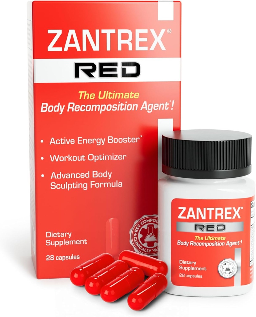 Zantrex Red Body Recomposition & Active Energy Booster Supplement | Toetab keha skulptuuri, suurenenud fookuse ja treeningu jõudlust | 28 kapslit