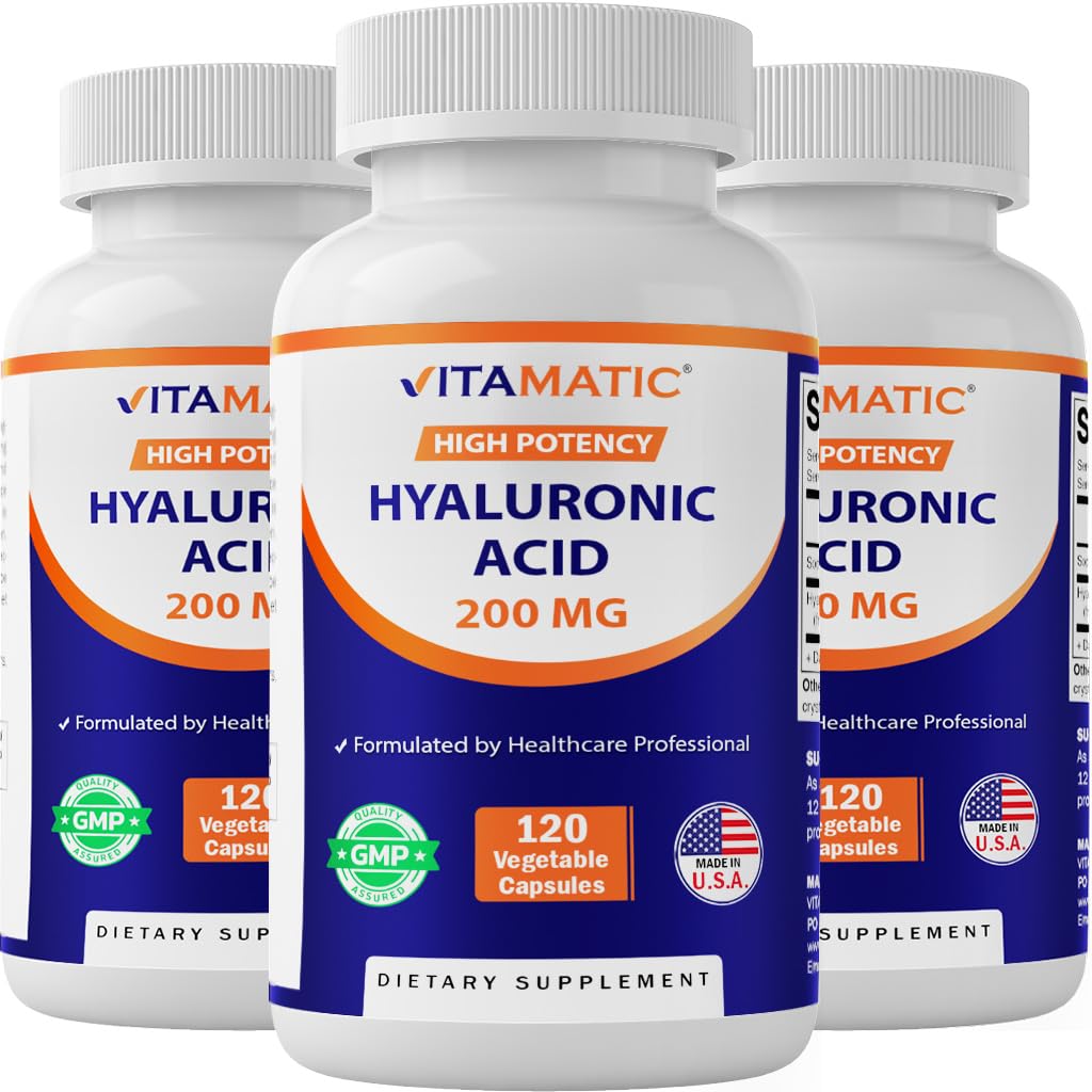Vitamatic 3 Pack Hüaluroonhappe täiendused 200mg - toetab tervislikku sidekoe ja liigeseid - edendada nooruslikku tervislikku nahka - kokku 360 kapslit