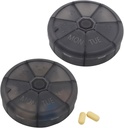Kaasaskantav iganädalane pillide korraldaja 7 päeva pillide konteiner, ümmargune pillide juhtum Reisisõbralik, igapäevane nädal Pillide meeldetuletusjuhtum, BPA-vaba vitamiin, toidulisand, kalaõli, ravimite planeerija (must)