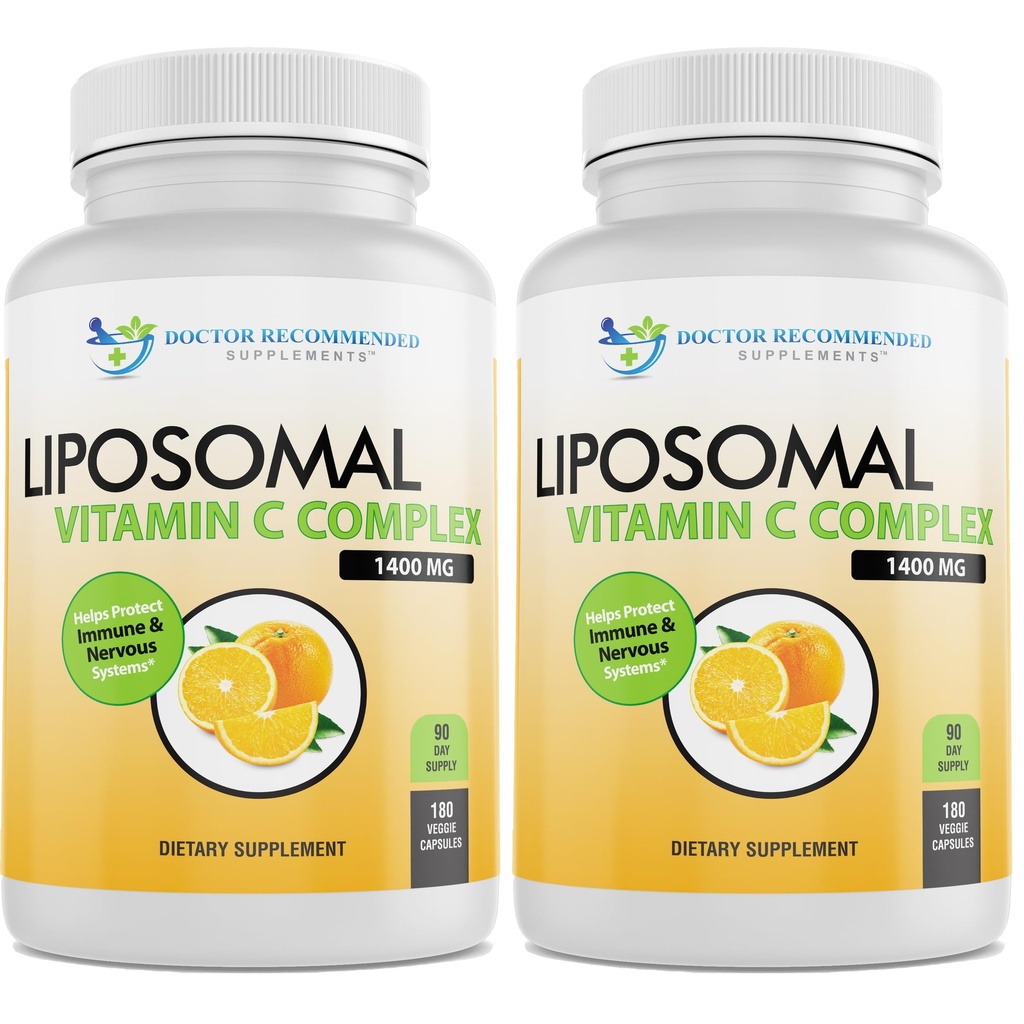 Liposomaalne C-vitamiin 1400mg ühe serveerimise kohta - kõrge imendumisega askorbiinhape, Lypo-Spheric Vitamiin C kompleks Immune Support Supplement w / Powerful Antioxidants and Collagen Booster, (180 Veggie Caps 2 Pack)