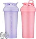 Hydra Cup ProFlow [2 Pack] 28 oz Shaker pudelid valgu raputamiseks, Shaker Cups Ball Blender Whisk, Shaker Bottle with Handle, Travel To Go, BPA Free (Pink & Purple, 28oz)