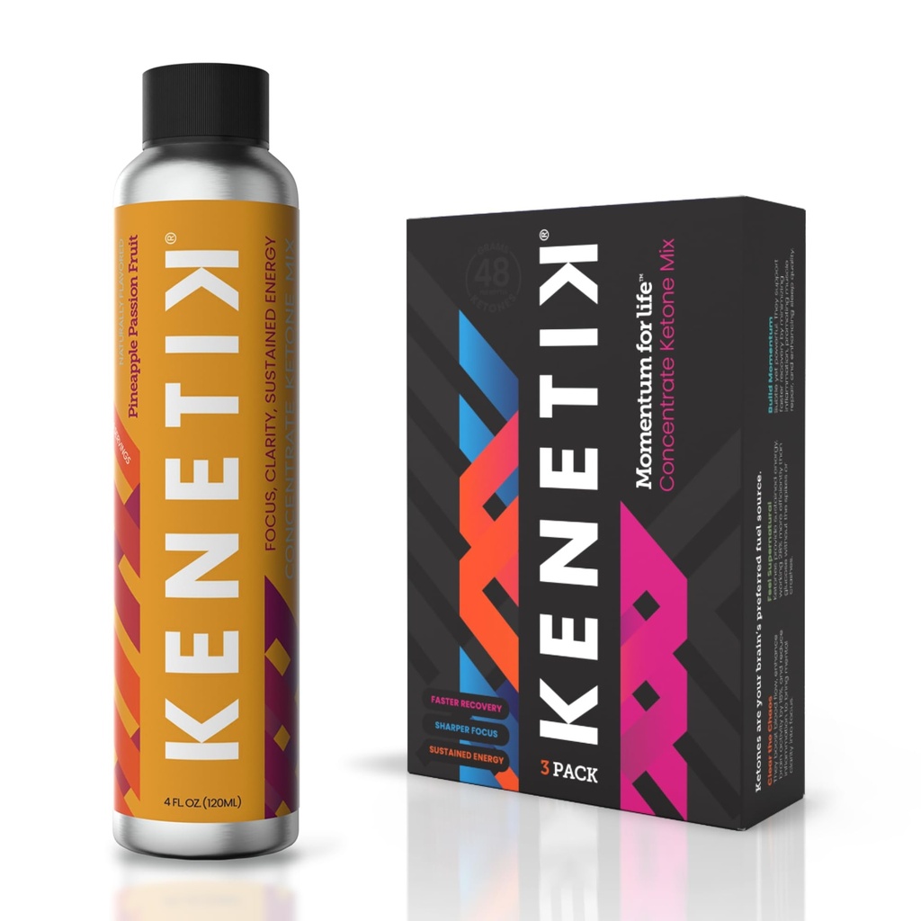Kenetik Ketone Drink Mix, Exogenous Ketones Blend, Keto, Kofeiin & Sugar Free, Vegan Nootropics Brain Supplement mälu ja fookus, D-BHB Ketones - ananassi Passionfruit, 3PK (12 Servings)