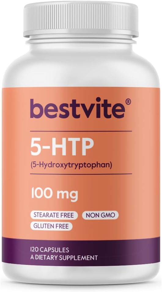BESTVITE 5-HTP 100mg (120 kapslit) - Stearaadid puuduvad - vooluained puuduvad - mitte GMO - gluteenivaba