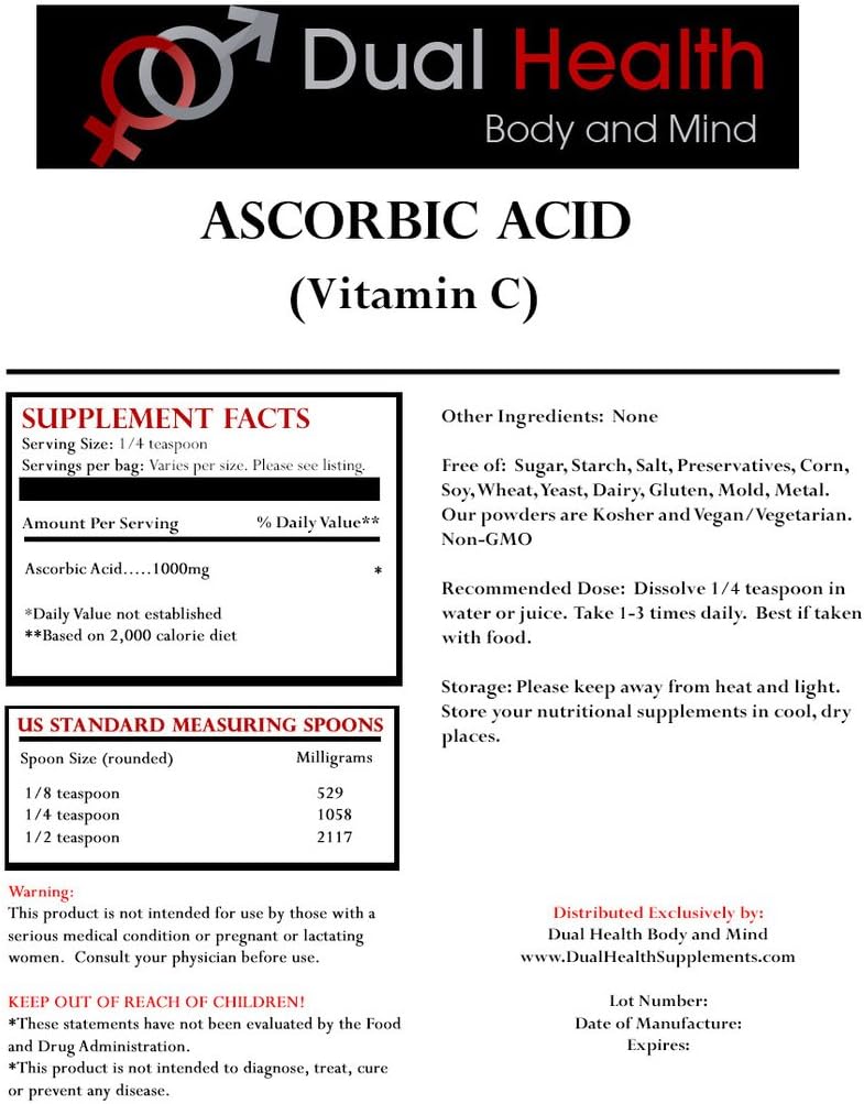 Dual Health Body & Mind 1 (2 lb) kott iga askorbiinhape (vitamiin C) ja MSM (metüülsulfonüülmetaan) Pulber Combo
