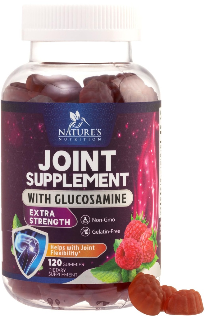 Ühine tugi Gummies Glükosamiin Plus E-vitamiin - Looduse ühine tugilisa juhusliku ebamugavuse jaoks selja, põlvede ja käte jaoks - Kõhre ja liigeste tervise ja paindlikkuse tugi - 120 kummikut