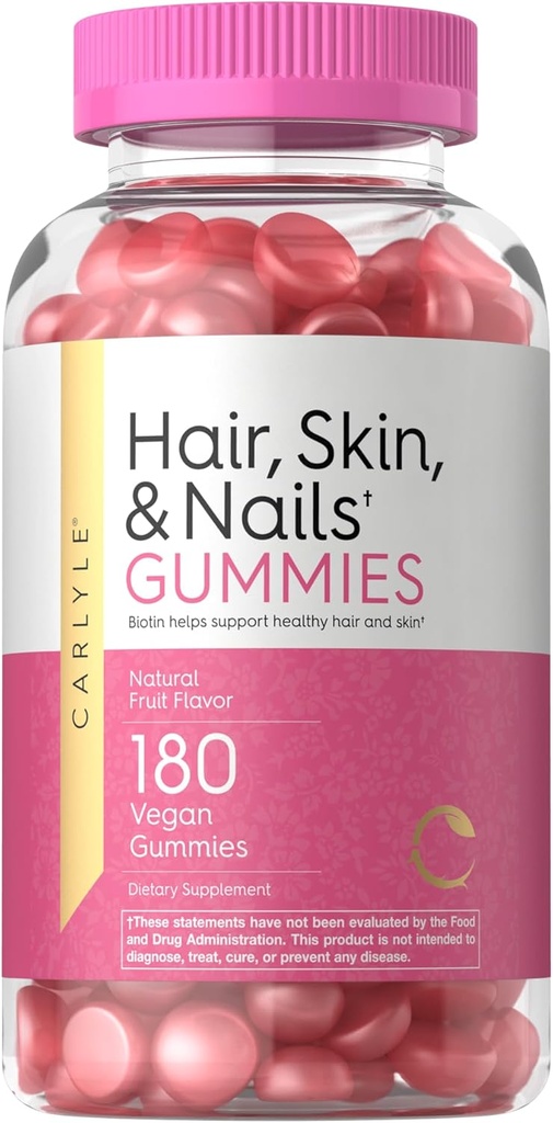 Carlyle Hair Skin and Nails Vitamiinid | 180 Vegan Gummies | Puuvilja maitsestatud täiendada meestele ja naistele | Biotin | Non-GMO & Gluteenivaba