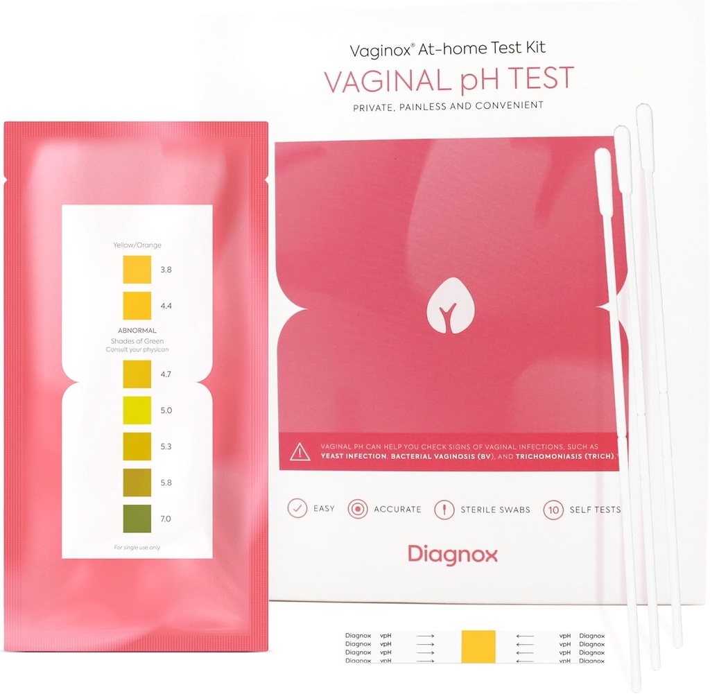 DIAGNOX TERVISHOIU naised Vaginaalne pH test Kit | Steriilne tampoonid | Kodu Pärmseente infektsiooni test & BV testribad | Kiire, täpne, kliiniline tase pH tasakaalu kodus test | FSA / HSA abikõlblik (pakend 10)
