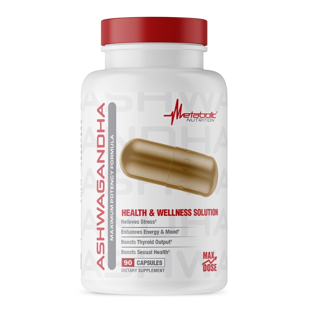 Metaboolne toitumine Ashwagandha 2200mg Valmistatud orgaanilisest Ashwagandha pulbrist ja mustast piparekstraktist, 90 Vegan Capusles