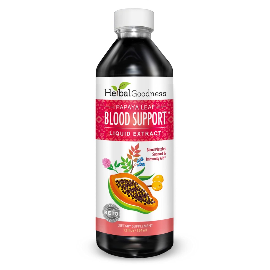 Papaya Leaf Blood Support Vedelik - 15X Tugevus - Papaya Leaf Extract - Terved trombotsüüdid, verepuhastus, seedimine, Papaya Enzyme - 12oz Vedelik - Taimne Headus (1 bttl)