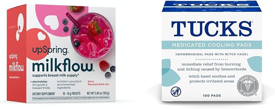 UpSpring Piimavool Elektrolüüt Imetamine Täiendus Jook Segu lambaläätse | Berry Flavor | 16 Joogisegud + TUCKS Ravimid Jahutuspadjad, 100 Count