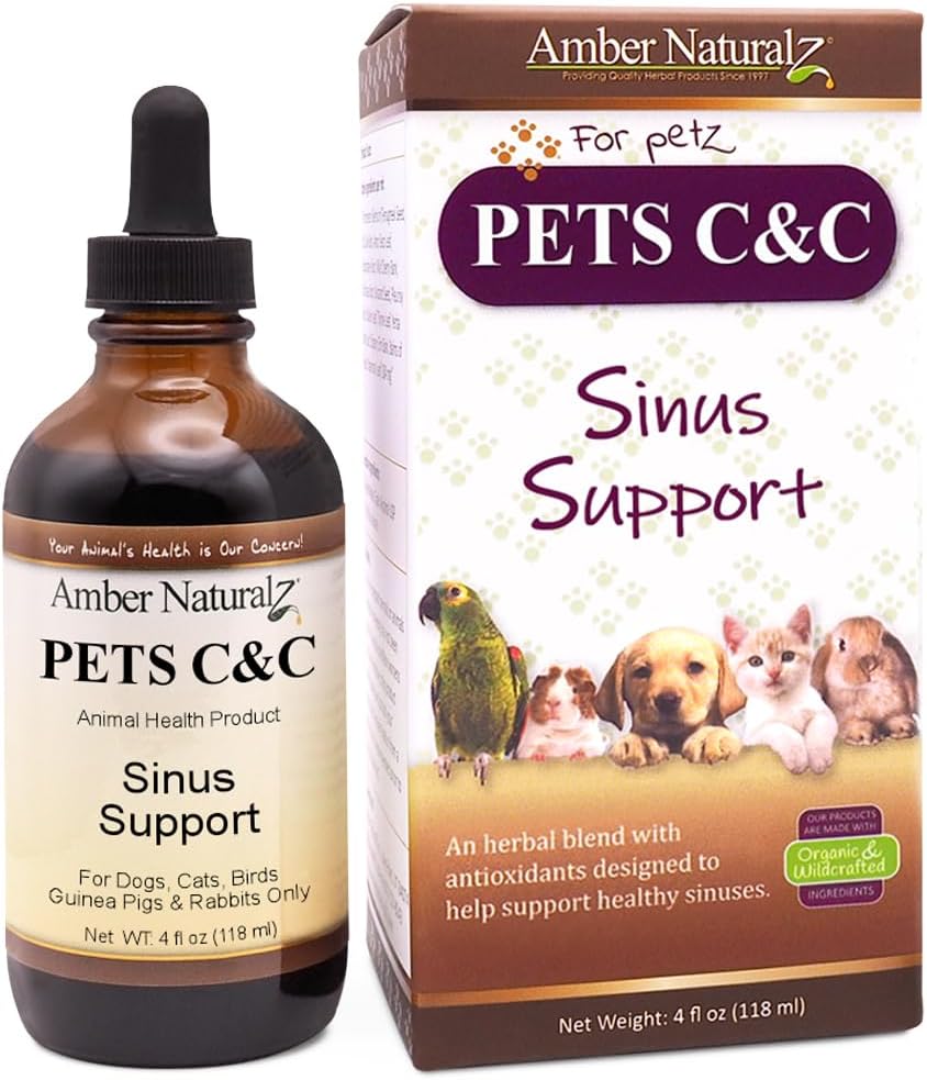 Amber NaturalZ Pet C & C Taimne täiendus koertele, kassidele, lindudele, merisigadele ja küülikutele | Lemmiklooma taimsed toidulisandid tervislikele siinustele | 4 vedelat klaaspudelit | Valmistatud USA-s