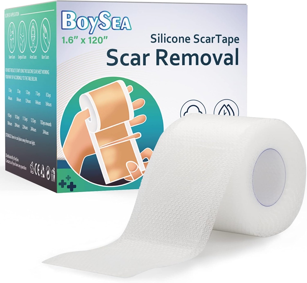 Boysea Silicone Scar Sheets (1.6 " x 120") Clear Silicone Scar Lipe - Scars Eemaldamine Ravi - Korduvkasutatavad Scar Strips Keloid, C- Sektsioon, Burn, Kirurgilised armid