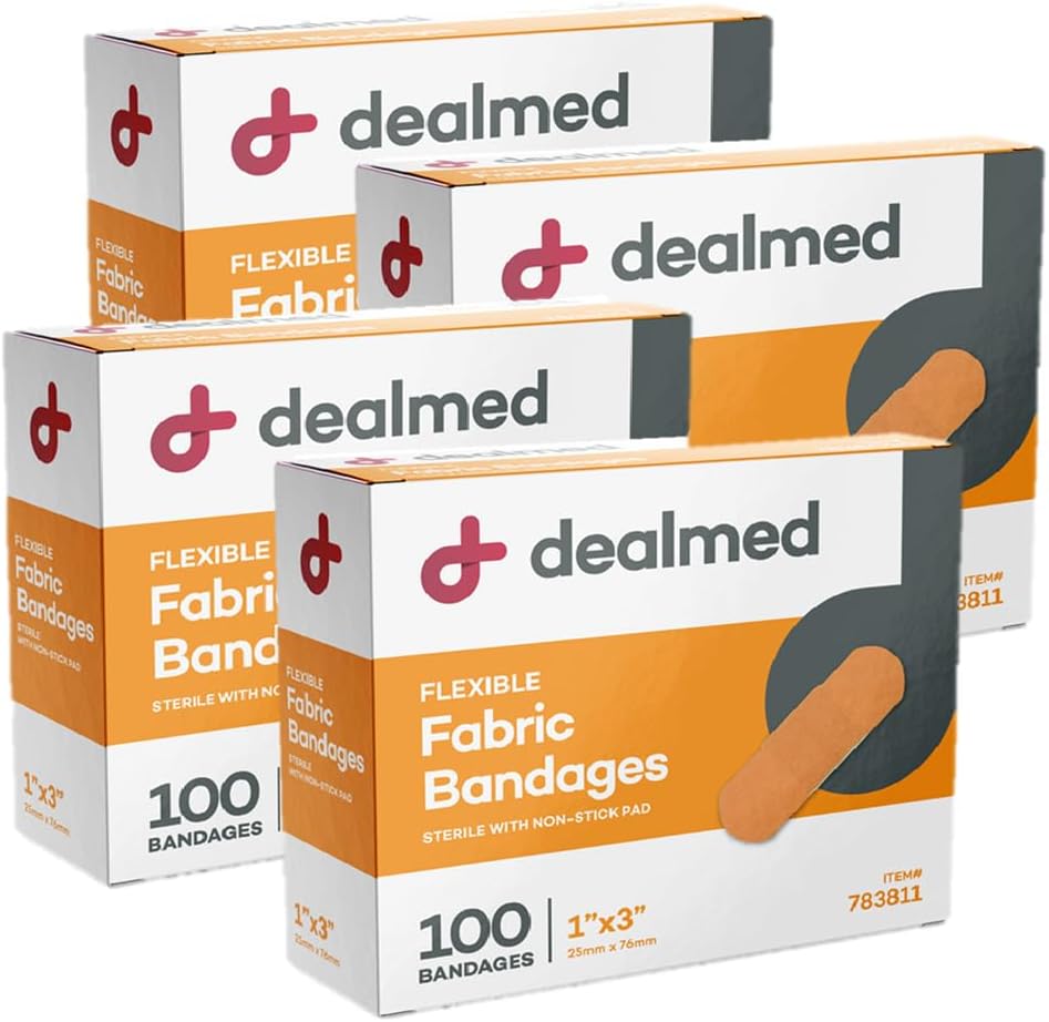 Diilerdatud steriilsed painduvad kangast liimiribad - 1x3 tolli - 100/kasti - 4 kasti - hingav esmaabiriba pakett - Pehme Stretch Haound Patch meditsiini-, hädaabikomplektide ja kliiniku jaoks