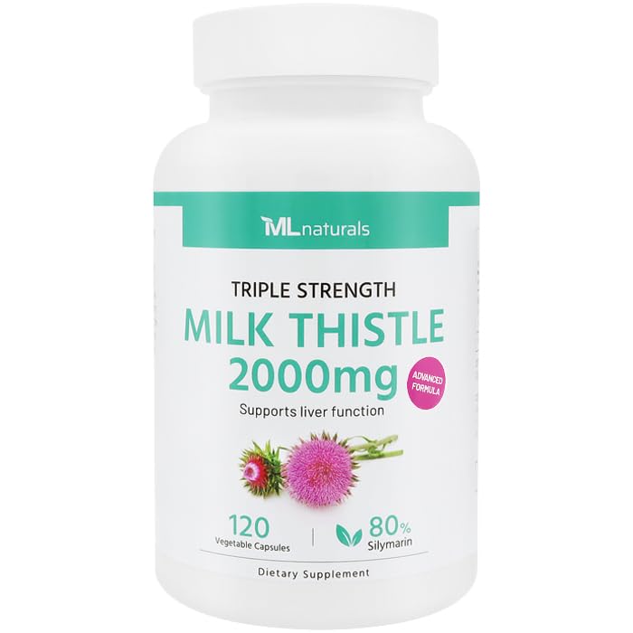 ML Naturals kolmekordne tugevus piimaohakas 2000 mg (suur annus ja tugevus Silymarin 192 mg ühe serveerimise kohta), 120 köögiviljakapslit (4 kuud tarnimine). Toetab maksa tervist, NSF- sertifitseeritud ja cGMP- nõuetele vastavat