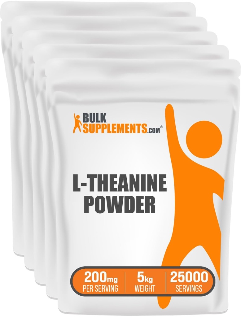 BulkSupplements.com L-Theanine Powder - L-Theanine Supplement, L-Theanine 200mg - Amino Amino Supplement, Pure & Gluten Free, 200mg per Serving, 5 kg (11 naela) (Pakk 5)