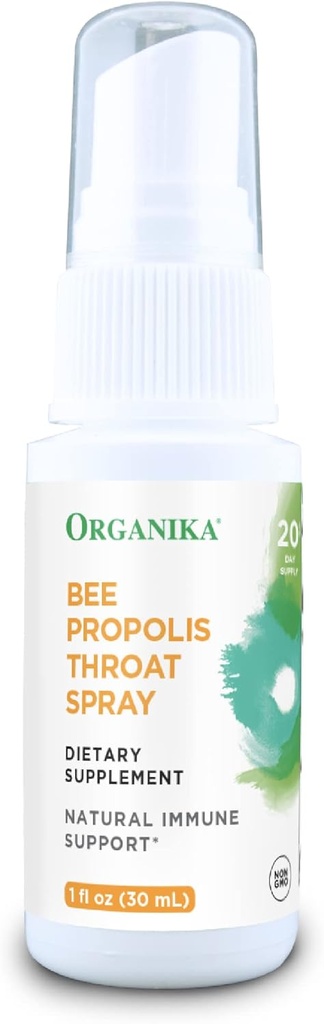 Organika Bee Propolis Throat Spray - Natural Immune Support and Sore Throat Relief - Gluteenivaba, Antioksüdant Supplement - Alkoholivaba vedelik, 1 oz