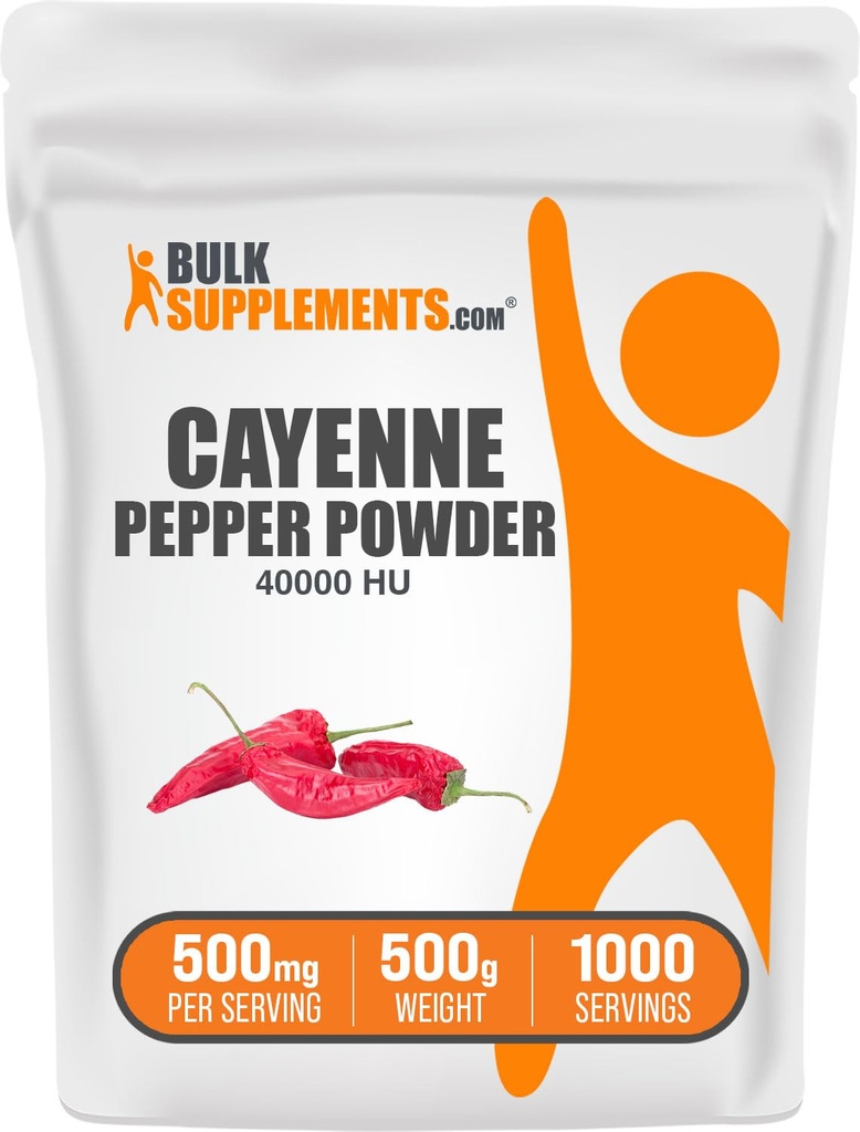 BulkSupplements.com Cayenne Pepper 40000 HU pulber - kapsaitsiinilisandid, Cayenne Pepper Powder - Vegan & Gluten Free, 500mg per Serving, 500g (1,1 naela) (pakk 1)