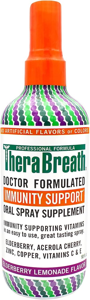 TheraBreath Immunity Support Doctor Formuleeritud Suukaudne Spray Supplement, Elderberry Lemonade, 10 Ounce