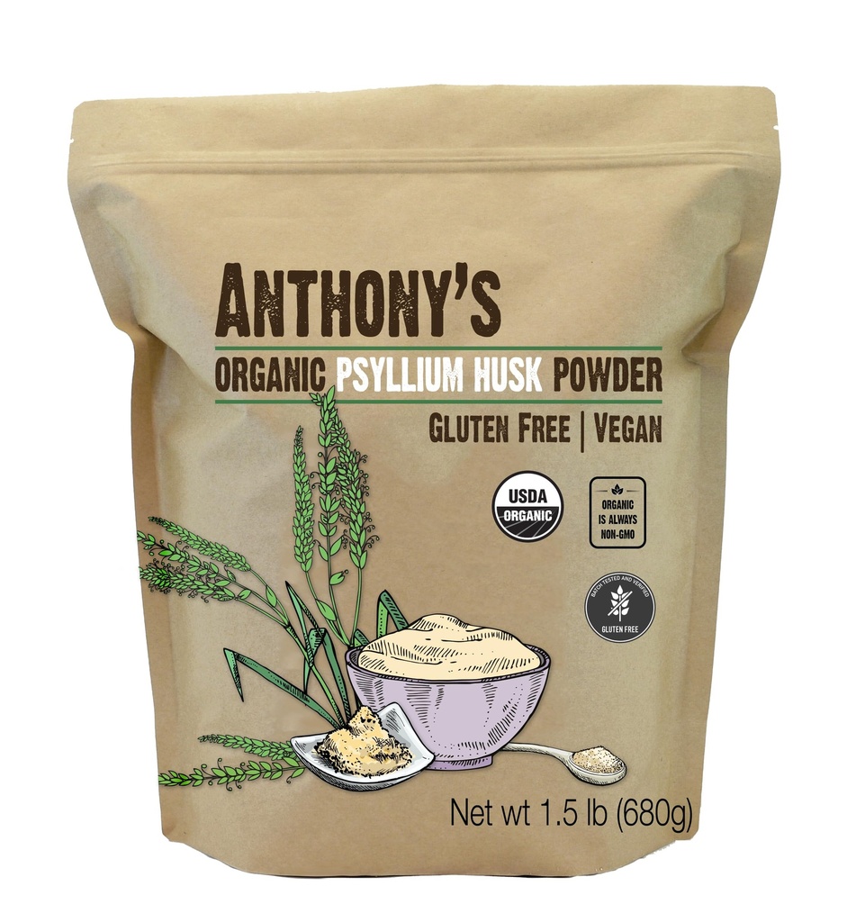 Anthony's Organic Psyllium Husk Pulber, 1,5 naela, Gluteenivaba, Mitte-GMO, peeneks jahvatatud, Keto sõbralik