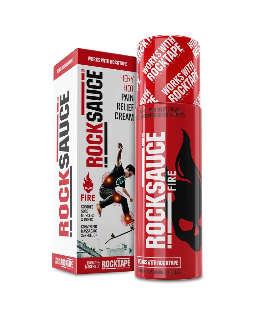 RockSauce Fire, 3 oz Roll-On - Lihtne kasutada Pain Relief Cream - Kapssaicin & Menthol Formula leevendab lihaste ja liigeste valu - Works w/ RockTape - No-Mess aplikaator - Dye-free, ei pleki riided