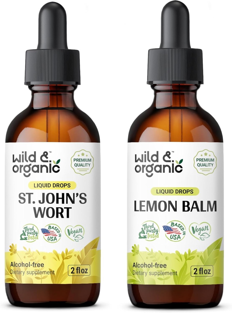 Wild & Organic St John's Wort Tinktuur 2 fl oz & Lemon Balm Tinktuur 2 fl oz