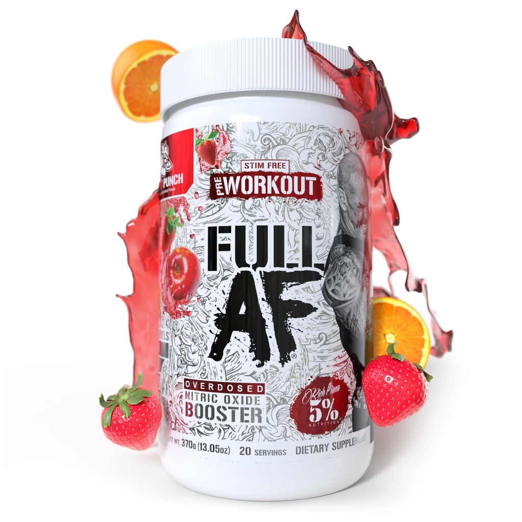 5% Toitumine FullAF Pre-Workout | Stim-free massiivsete pumpadega | L-tsitrulliin, L-Tauriin, Nitrosigiin, GlycerSize (Puuvilja Punch)