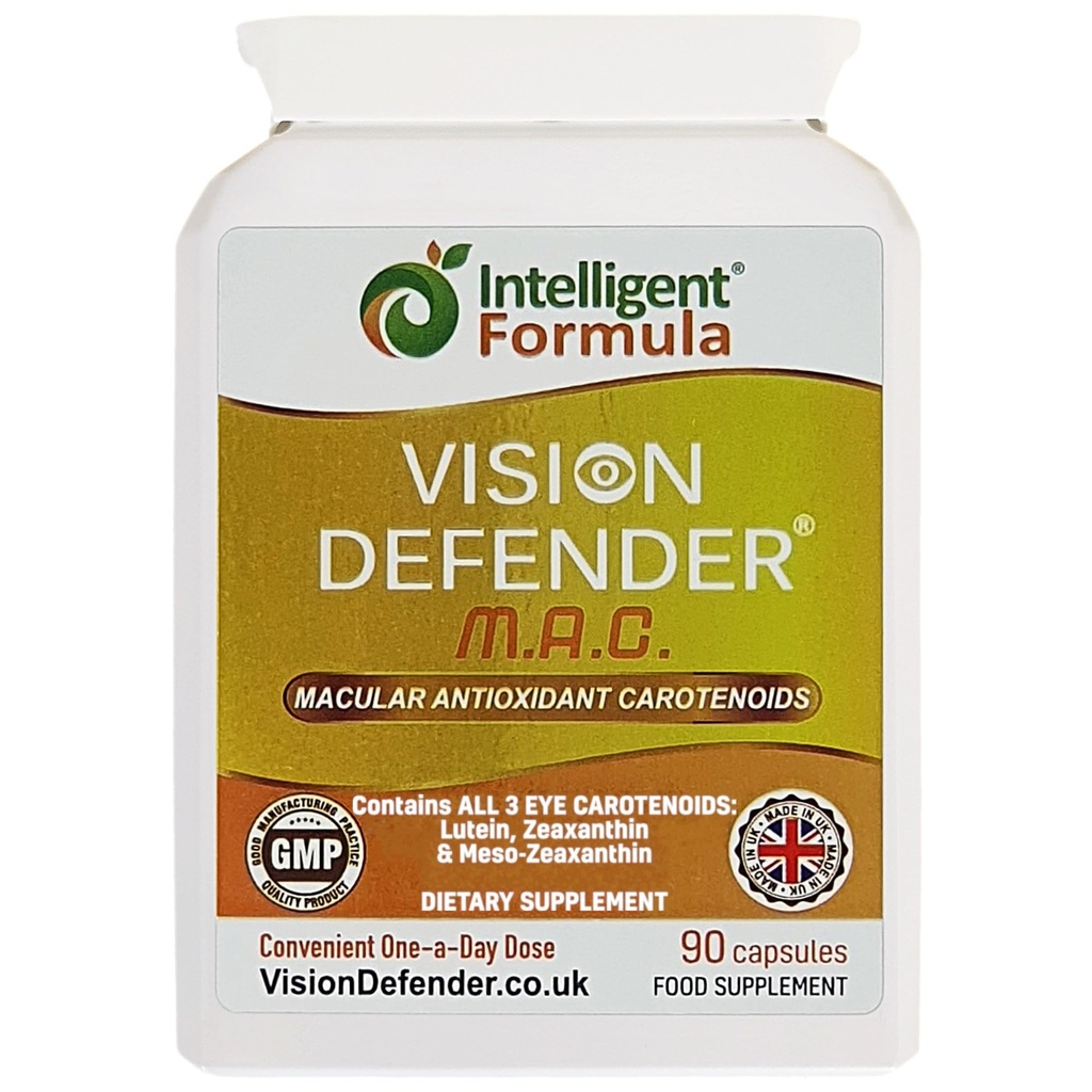 Vision Defender MAC silmalisa: Luteiin, Zeaxanthin & Meso-zeaksanthin Triple Antioxidant Carotenoids for Eye Health and Eyesight (90 kapslit / üks kapsel päevas) Made in UK