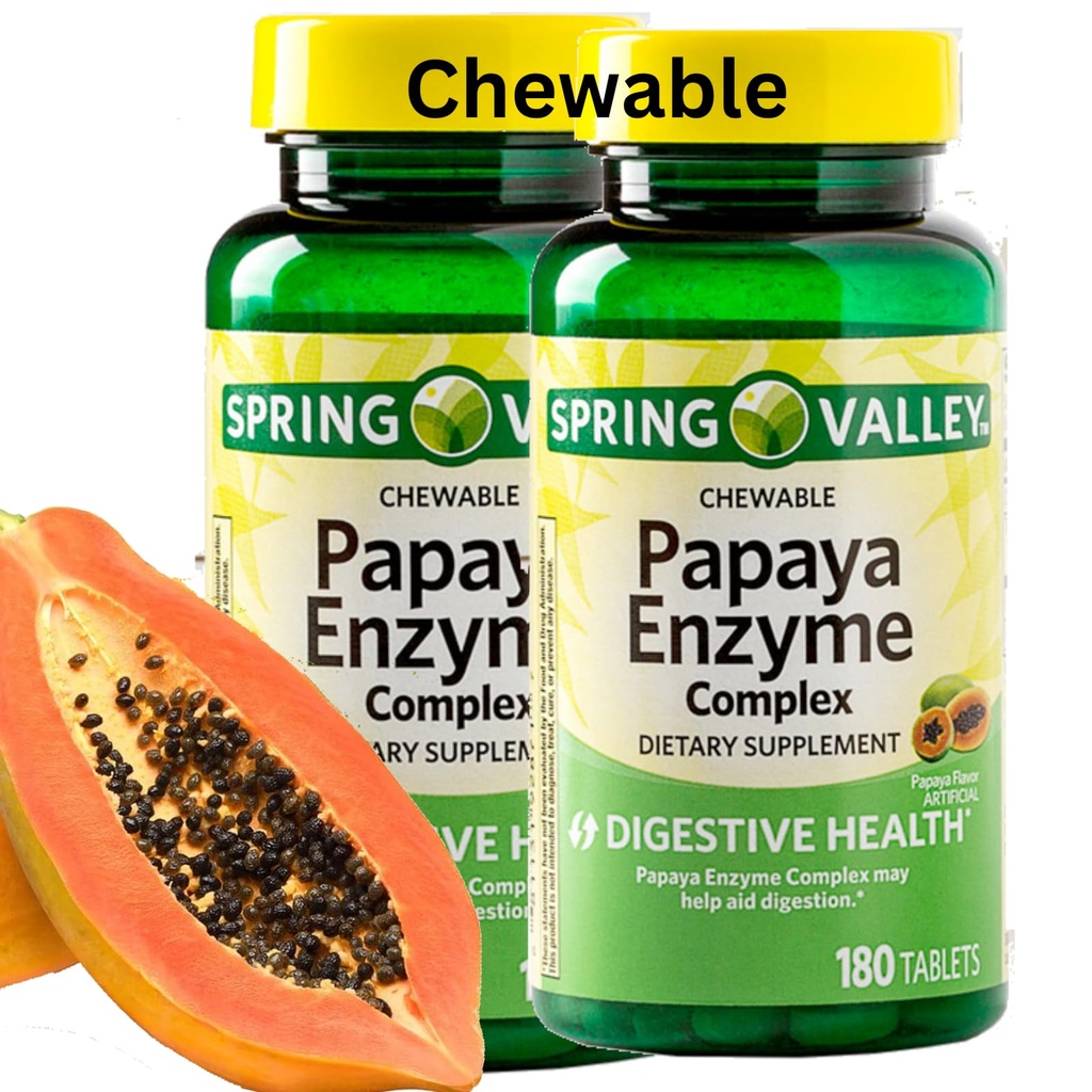 Spring Valley Papaya Enzyme närimistable - 360 Vegan tabletid, Bromelain New Formula Seedetrakti Abi