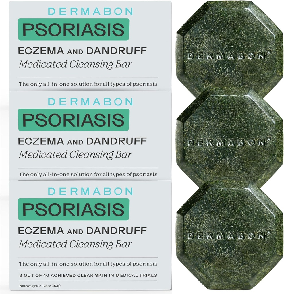 Dermabon 2% Kivisöetõrv Psoriaas Kehapesu & Ekseemibaari seep (3 Pack) | Psoriaasi, ekseemi, dermatiidi ja Dandruffi kontrollimine ja leevendamine | Aktiivne koostisaine Söetõrva kehapesu