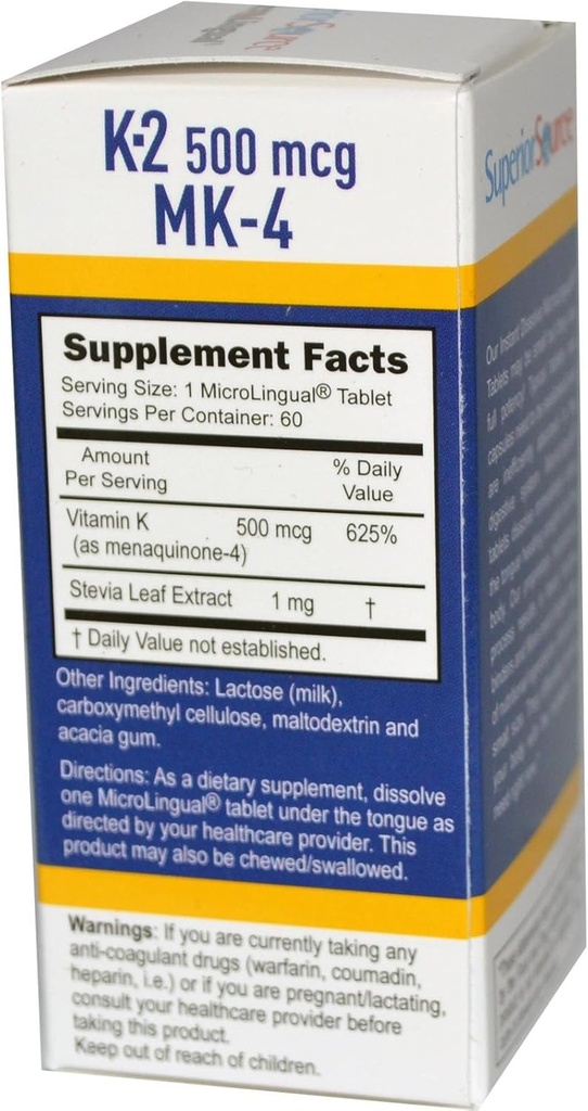Superior Allikas Vitamiin K- 2 500 mcg ( MK- 4 ) 60 keelealune tablett