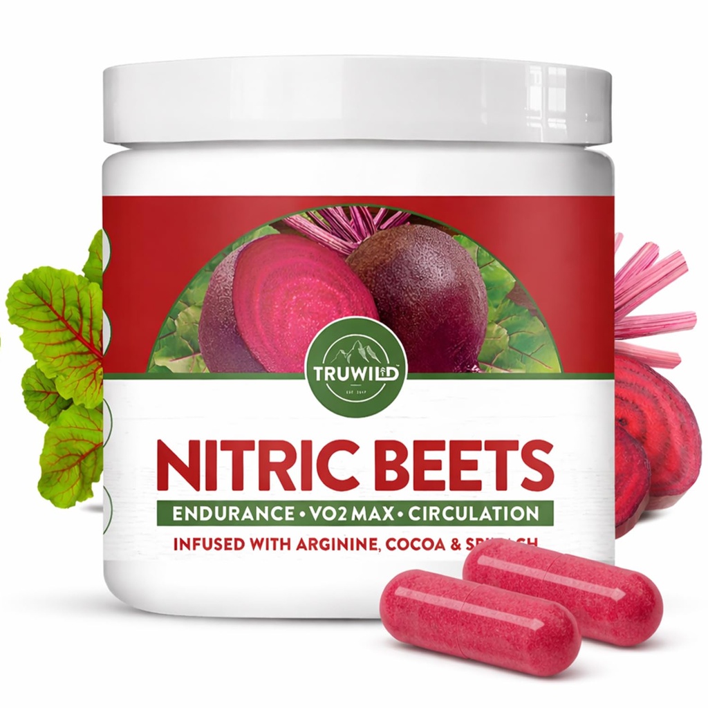 TruWild Kõik looduslikud peedi juurepulber, lämmastikoksiidi võimendaja, 1000mg, Vegan Superfood kapslite täiendus, peediekstrakt toetab üldist tervist, jõudlust ja vastupidavust, 30 serveerimist