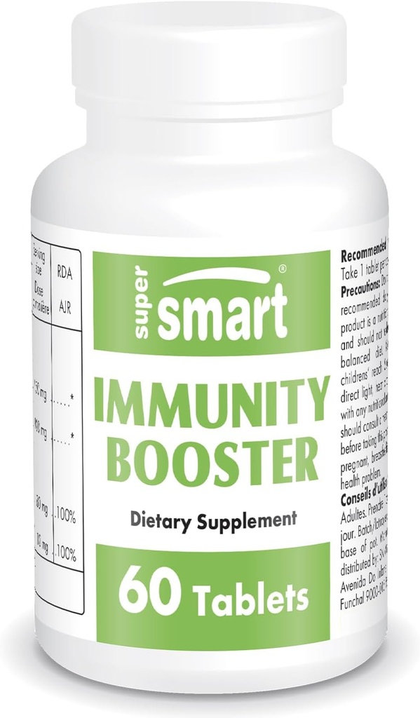 Supersmart - Immunity Booster - Immuunsüsteemi Booster Supplement - valulik kurgumantel - Echinacea ekstrakti, beeta-glükaanid, C-vitamiin ja tsink | Mitte-GMO & Gluteenivaba - 60 tabletti