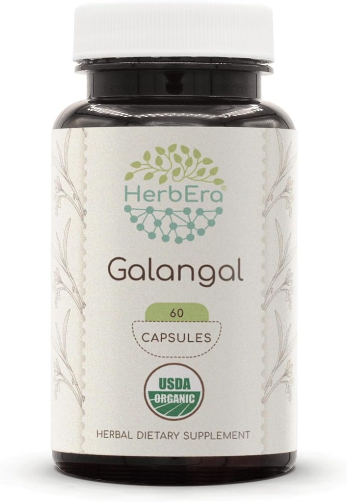 HerbEra Galangal USDA Orgaaniline 60 kapslit | Looduslik Taimne lisand | Sertifitseeritud orgaanilised taimetoitlased kapslid ja orgaaniline Galangal (Alpinia Galangal) Kuivatatud juur (60 kapslit)