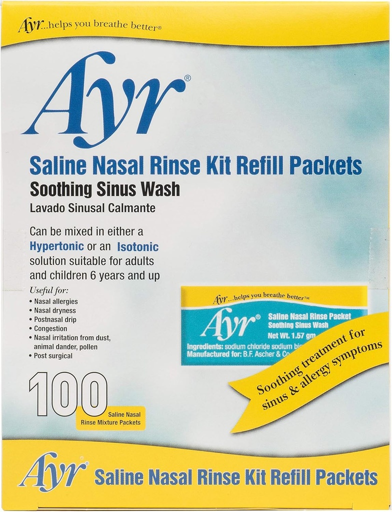 Ayr Saline Nasal Rinse Kit täitepakendid, 100-kohalised paketid (pakk 2)