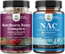 Bundle of High Strength Hawthorn Berry Capsules with Leaf & Flower Extract 4: 1 for Healthy Heart & Digestion and NAC Supplement N- Atsetüül Cysteine 600mg - Glutatiooni Prekursor Maksa puhastamise Detox