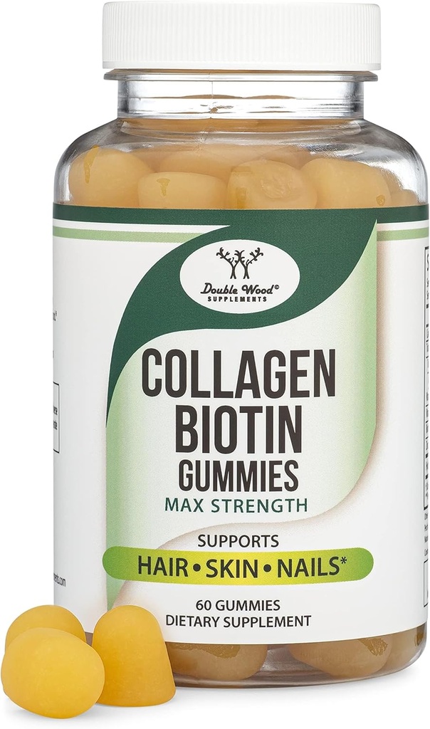 Naiste kollageenkummid toetavad vananemist (maksimaalne tugevus - täiustatud biotiini, C-vitamiini, tsingi ja E-vitamiiniga (Longevity for Women and Men) 60 juuste, naha ja küünte vitamiinid (Non-GMO) kahekordse puiduga