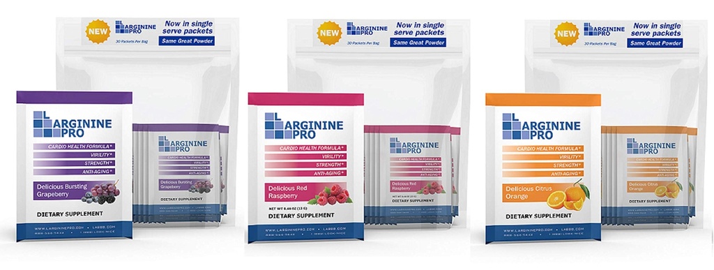 L-ARGININE PRO lisapulber | 90 paketti ühe serveri reisisuurus | 5500mg L-arginiin Plus 1100mg L-tsitrulliin, Vaarika, Orange & Viinamarja