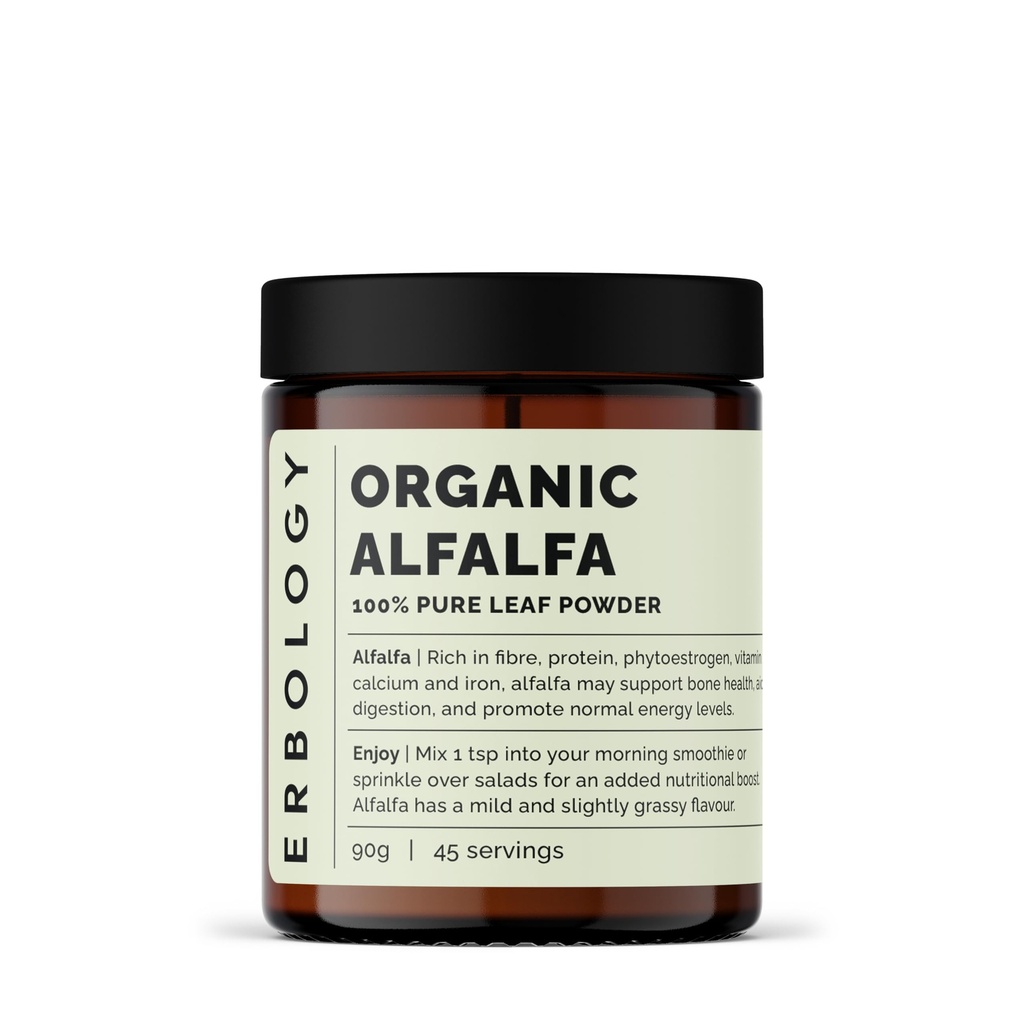 Erboloogia Orgaaniline Alfalfa Pulber 3,2 oz - 45 Servings - Toetab Luude ja Soolestiku Tervist - Rikkalik Vitamiin A, Kaltsium ja Raud - Jätkusuutlikult Allikas Otse talu - Väike Partii - Vegan - GMO-vaba