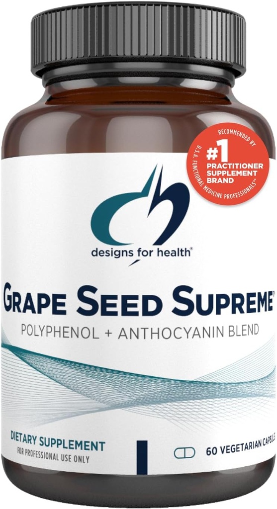Disainid Tervis Viinamarjade Seed Supreme - 200mg Viinamarjade ekstrakti täiendus viinamarjade naha + muskadiini viinamarjad - Non-GMO Polüfenool + Antotsüaniin Antioksüdant Blend (60 kapslit)